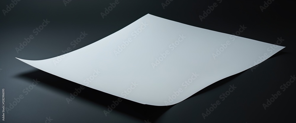 Poster curved white paper sheet on a dark background ideal for showcasing text or graphics in a minimalist 