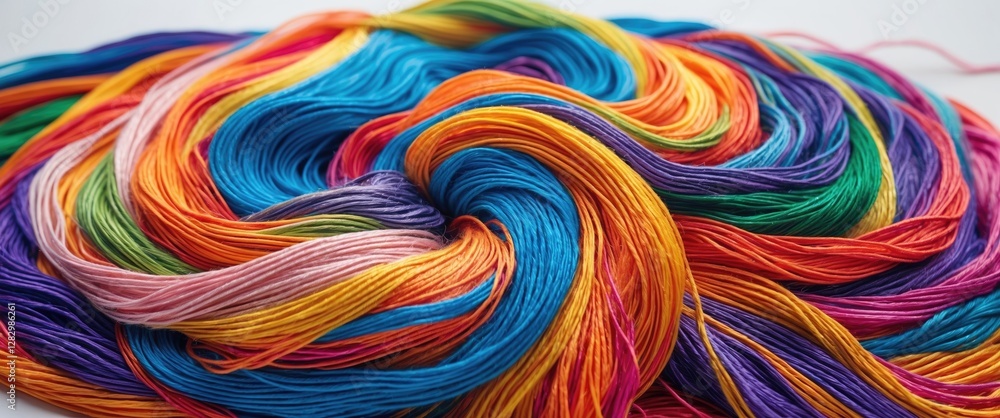 Poster vibrant assortment of multicolored threads artistically arranged on a white background ideal for cra