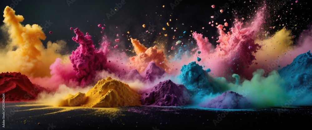 Poster colorful powder explosions creating abstract art against a dark background showcasing vibrant hues i