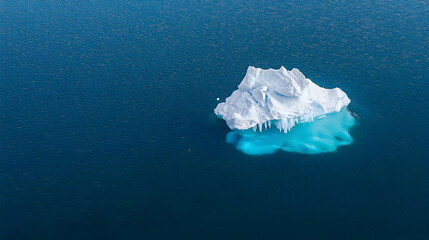 Fototapeta premium Aerial View of Iceberg Floating on Blue Ocean Surface Reflecting Turquoise Light