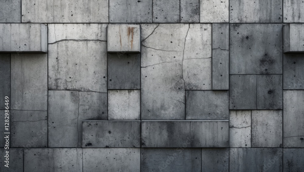 Poster geometric abstract texture of weathered concrete slabs with varied tones and patterns for modern des