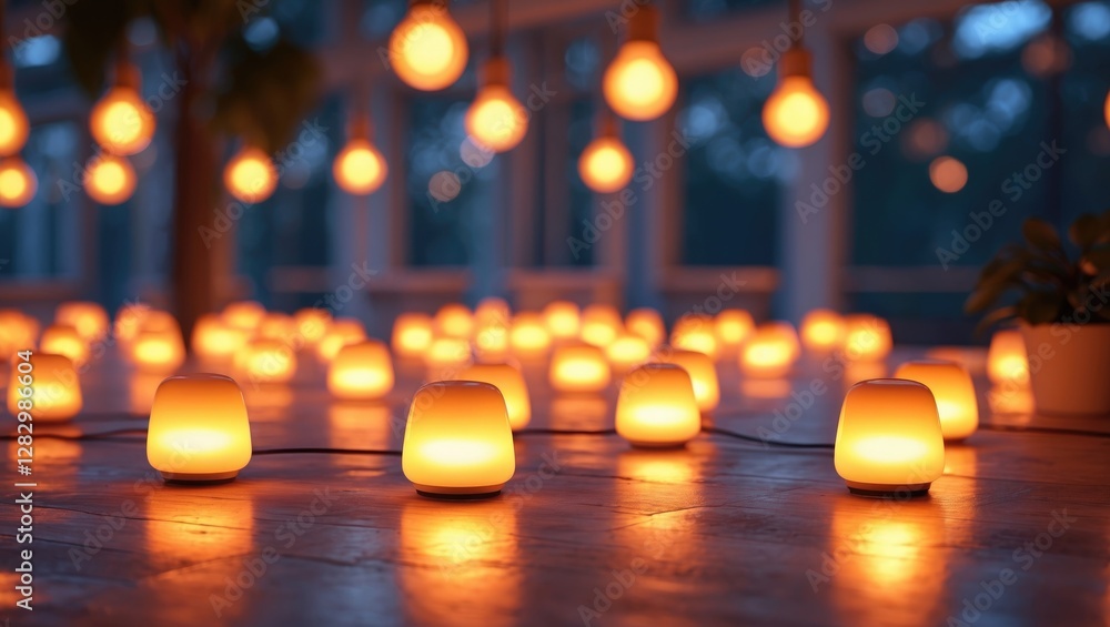 Poster luminous led lamps creating a warm and inviting atmosphere in a modern indoor setting illuminated by