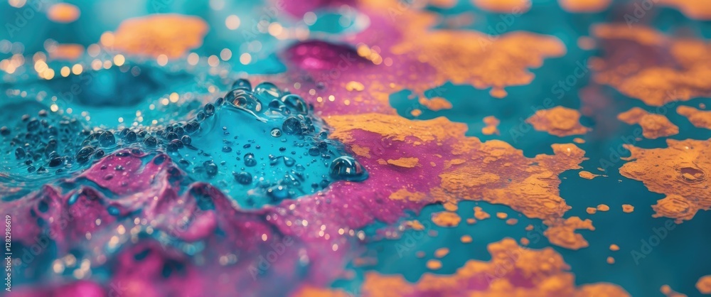 Poster vibrant abstract water texture with colorful patterns and bubbles creating a seamless artistic desig