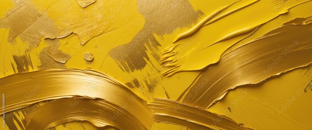 Aufkleber vibrant abstract texture in yellow and gold with dynamic brush strokes on a canvas inspired backgrou