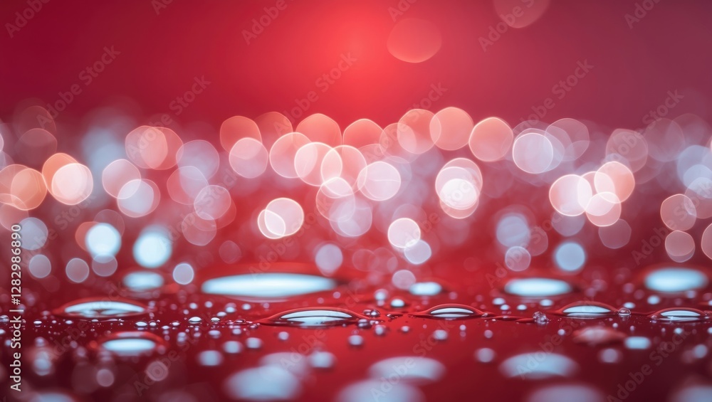 Poster beautiful abstract bokeh background with light red hues and shimmering water droplets creating a dre