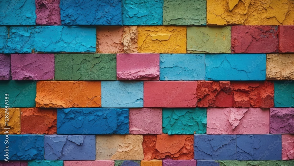 Poster vibrant abstract wall texture featuring a colorful mosaic of textured blocks in various shades and t