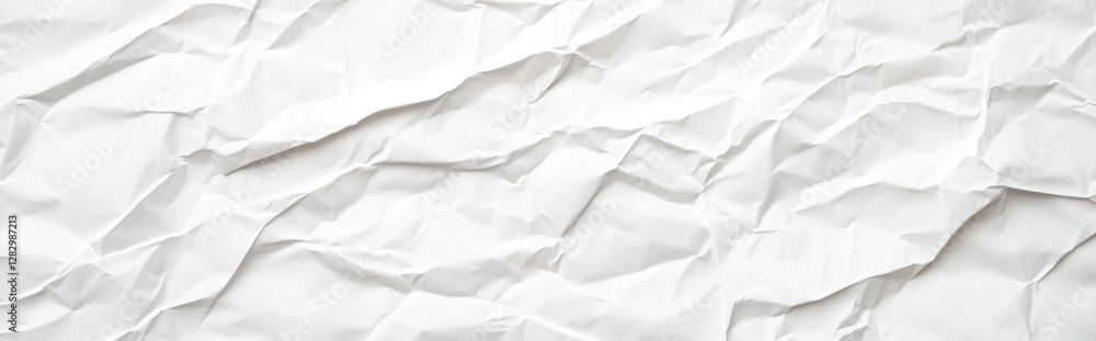 Poster a textured, crumpled white paper surface with intricate folds and shadows, creating a visually inter