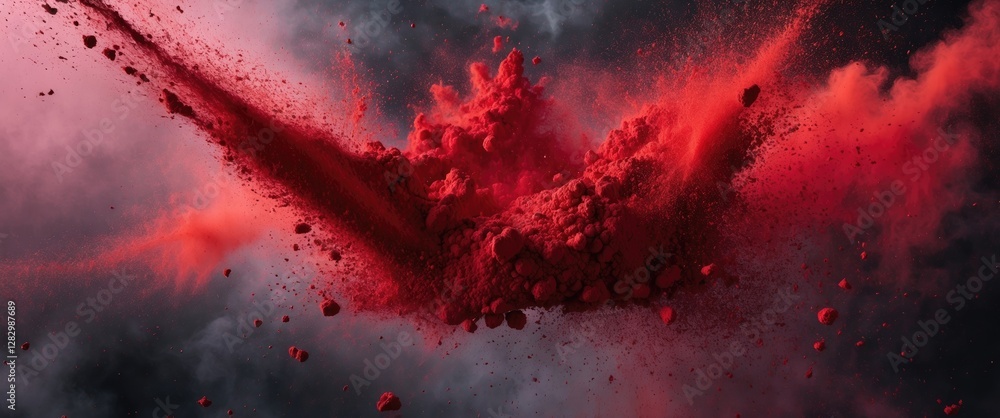 Aufkleber red powder explosion against a dark background creating a dramatic visual impact with cloud-like for