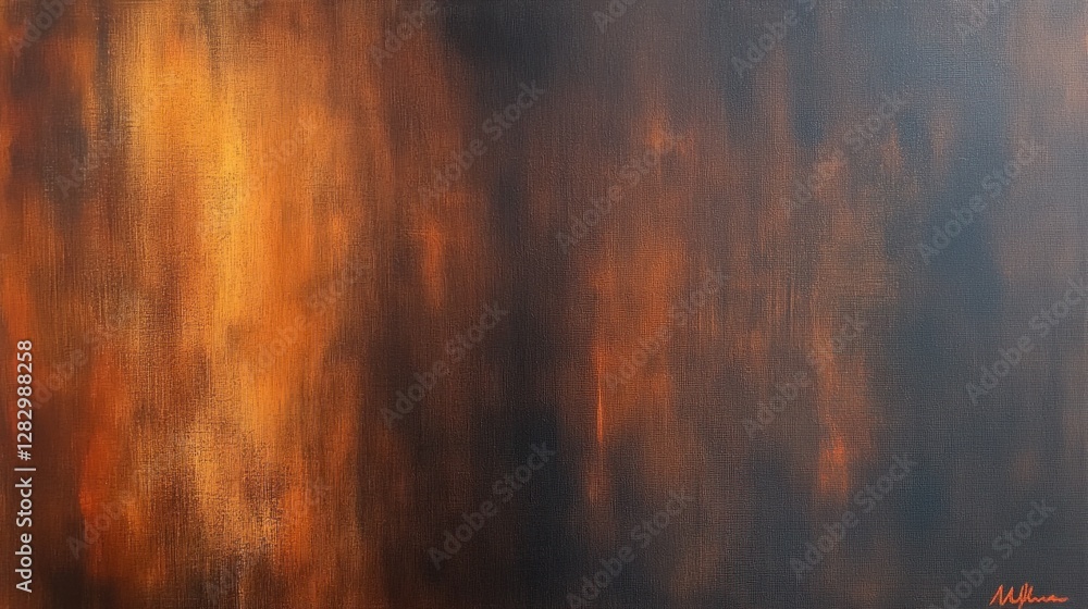 Aufkleber an abstract artwork featuring warm hues of orange and deep black, creating a textured and dynamic vi