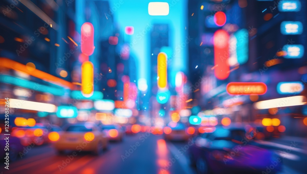 Poster vibrant abstract cityscape with colorful bokeh lights creating a dynamic urban atmosphere in a night