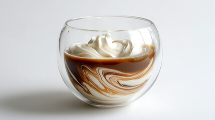 A bowl of ice cream with a swirl of brown and white