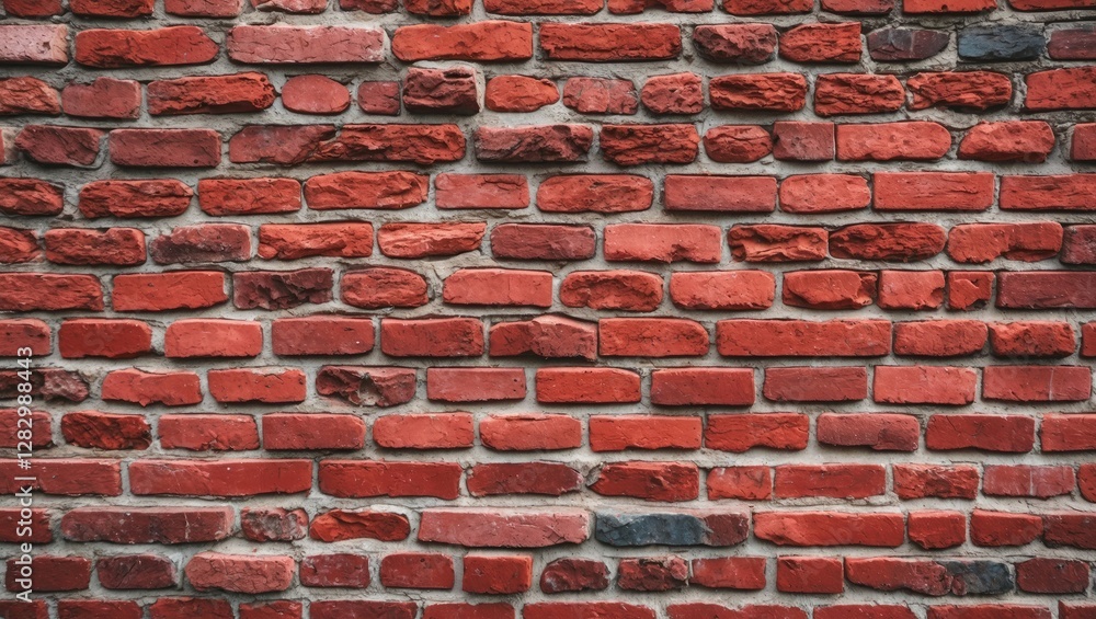 Poster red brick wall texture with varied brick sizes and colors arranged in a uniform pattern suitable for