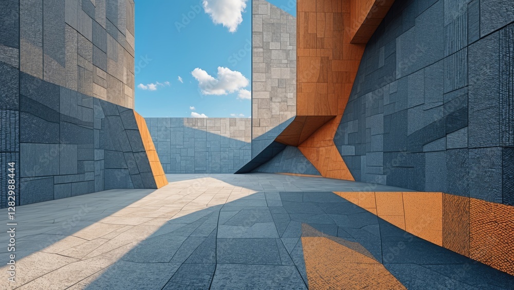 Poster abstract modern architecture with geometric patterns and textures showcasing interplay of light and 