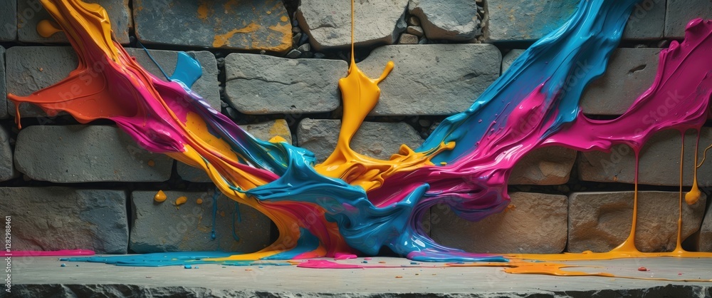 Aufkleber vibrant paint splashes on a textured stone background creating an eye-catching abstract composition 