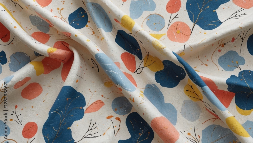 Poster floral cotton fabric texture with abstract colorful patterns draped elegantly for background or desi