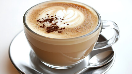 Obraz premium A cup of coffee with a spoon on top of it