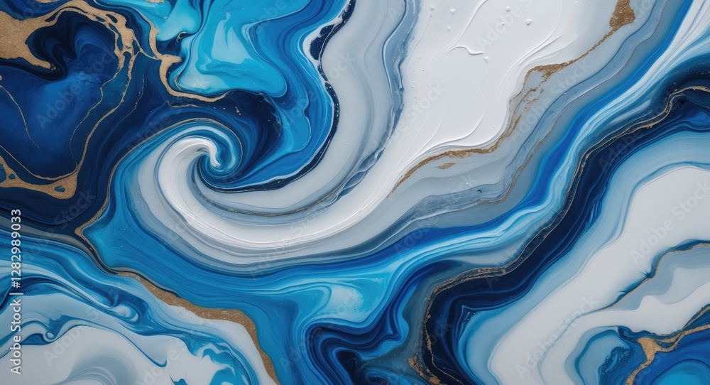 Aufkleber abstract fluid art painting with swirling shades of blue and white creating a luxurious marble-like 