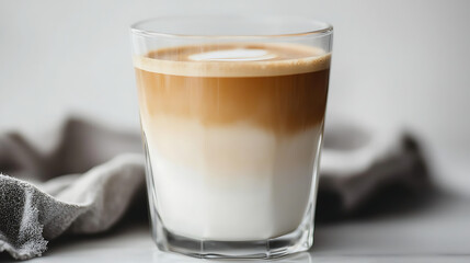 A glass of coffee with a white foam on top