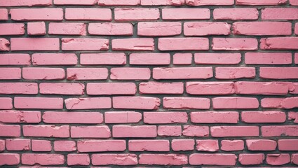 Fototapeta premium Pink brick wall texture with uneven surface and varying shades of pink paint in a rustic design.