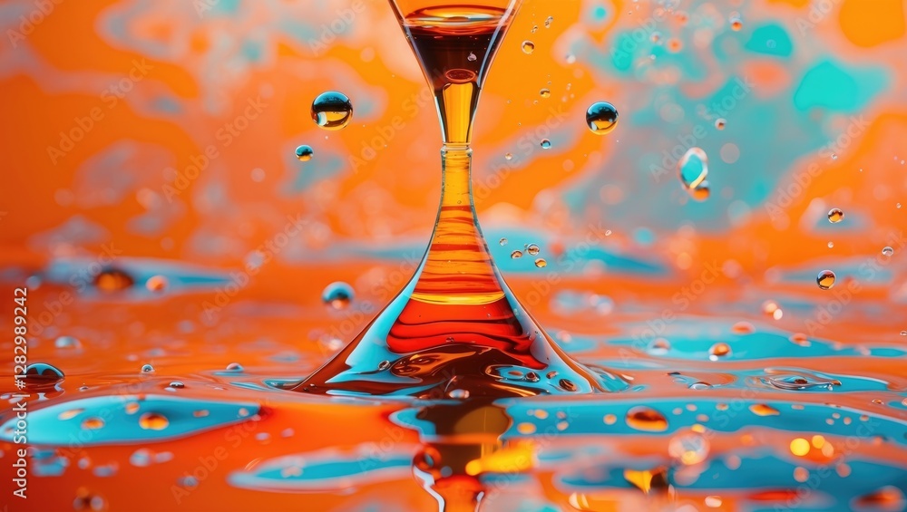 Poster abstract floral orange background with reflective liquid droplets creating a mesmerizing visual effe