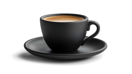 Obraz premium A black coffee cup sits on a white plate