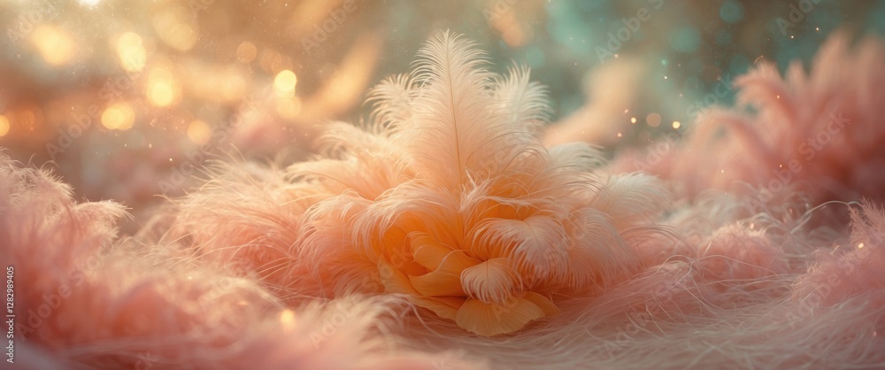 Poster delicate fluffy chiffon texture with soft pastel hues and ethereal floral elements creating a dreamy