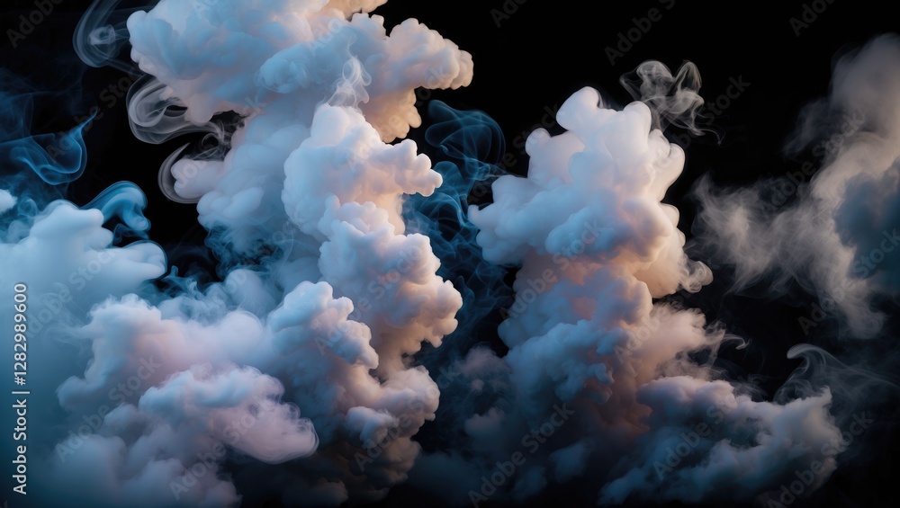 Poster colorful abstract smoke on a black background with soft edges creating a dynamic and ethereal atmosp