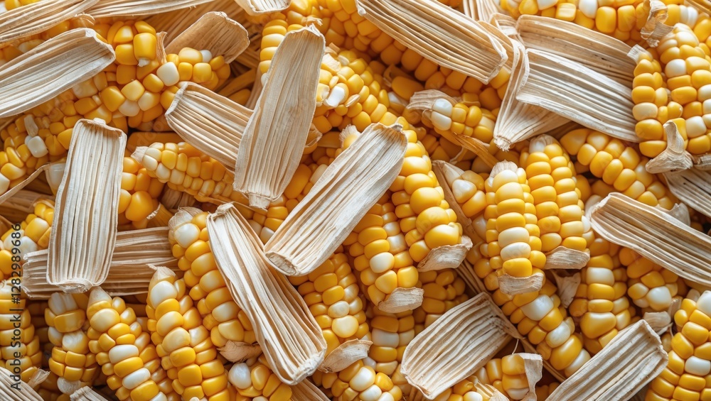 Poster texture of dried corn cobs and kernels creating a vibrant and natural background for agricultural an