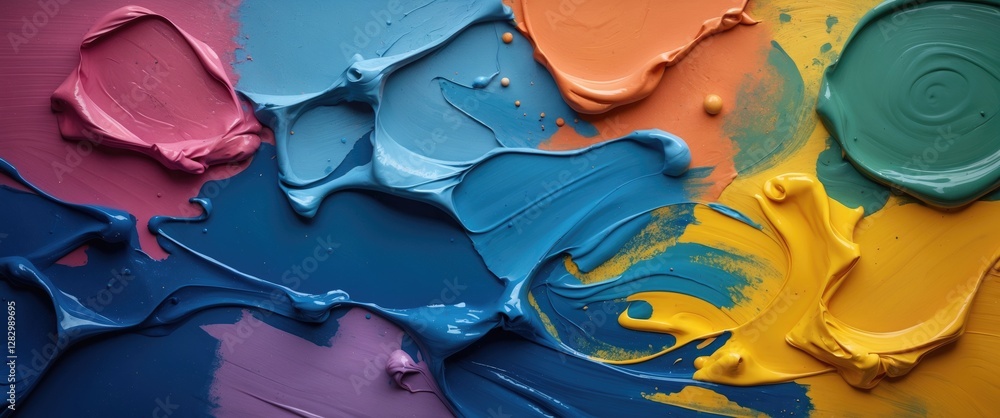 Poster vibrant abstract color palette of natural paint displaying fluid textures and harmonious hues for ar