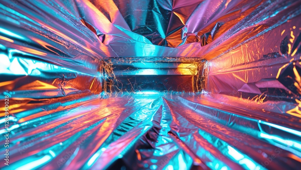 Aufkleber iridescent aluminum foil surface with vibrant blue and pink reflections creating a dynamic visual ba