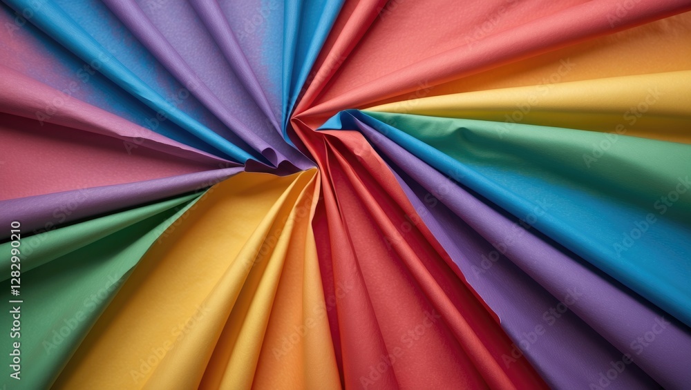 Poster colorful fabric swirls arranged in a circular pattern displaying various shades of vibrant textile m