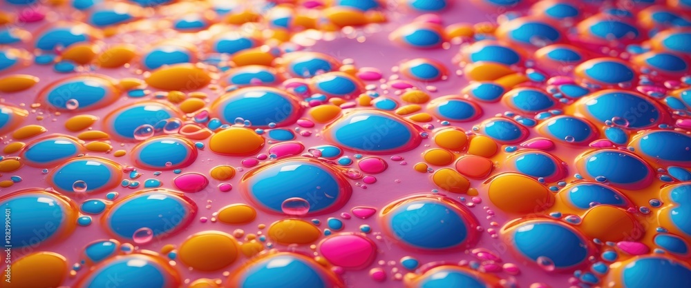 Poster colorful abstract oil bubbles floating on water creating a psychedelic and vibrant texture backgroun