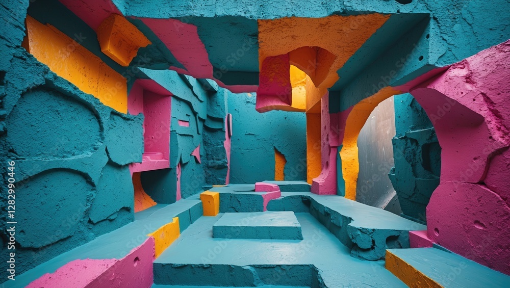 Poster vibrant abstract cement texture background showcasing colorful geometric shapes in a creative constr