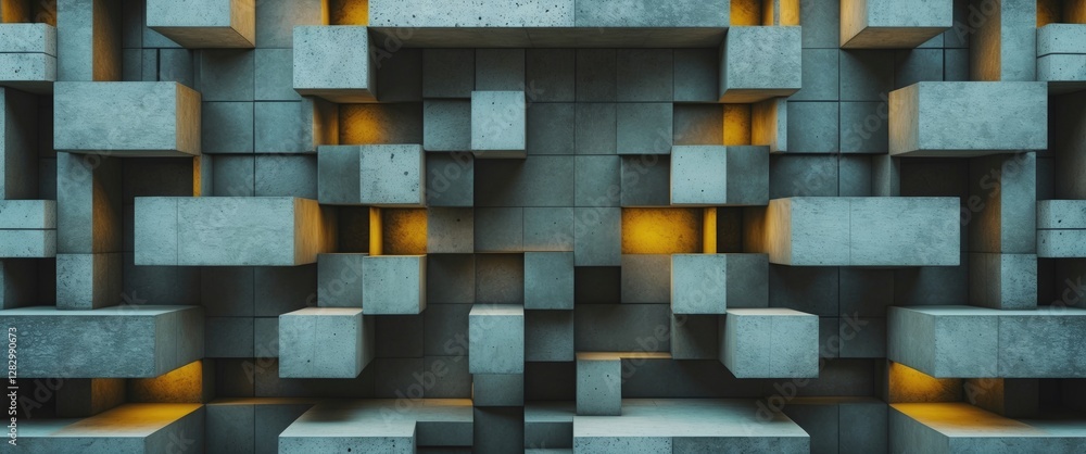 Aufkleber geometric concrete wall abstract design with illuminated blocks for modern architectural backgrounds