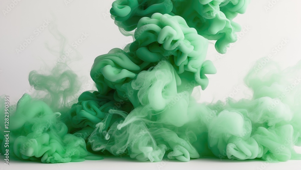 Poster abstract green smoke swirls on a white backdrop creating a dynamic and vibrant visual texture ideal 