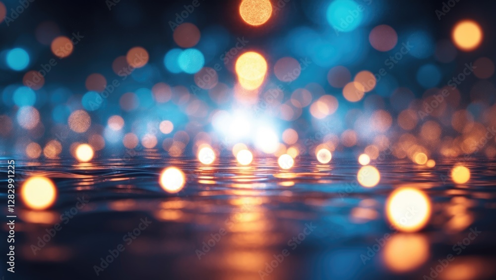 Poster bokeh effect abstract background with softly blurred lights in warm orange and cool blue tones for a