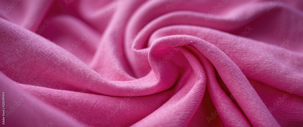Poster close-up of textured pink fabric draped elegantly creating soft folds and ripples in a well-lit envi