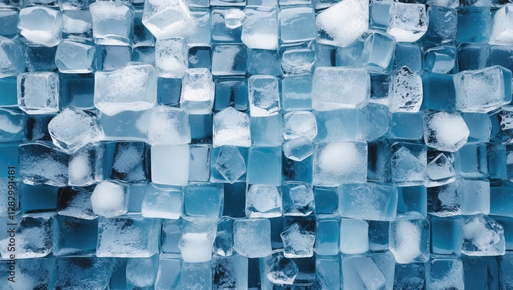 Poster abstract ice texture pattern featuring a mosaic of clear and frosty ice cubes. ideal for winter-them