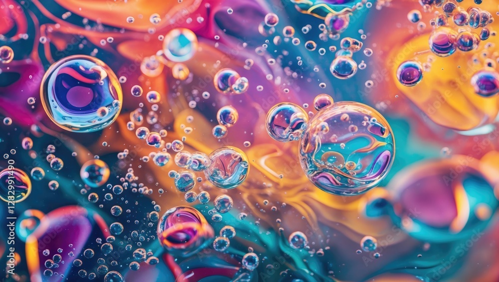 Poster vibrant abstract background with colorful bubbles suspended in fluid creating a mesmerizing and dyna