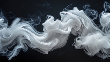 Ethereal white smoke flowing gracefully on a dark background creating a dreamy and abstract visual effect for artistic designs and backgrounds