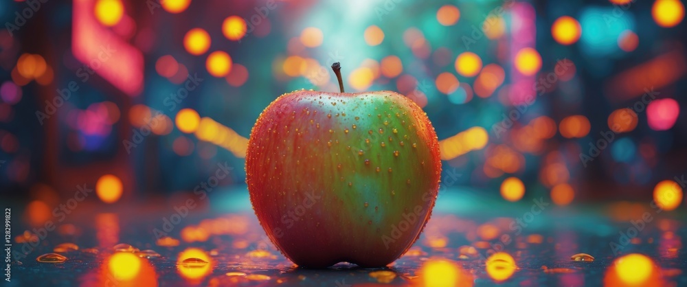 Poster vibrant wet apple in colorful bokeh background creating a refreshing and inviting atmosphere ideal f