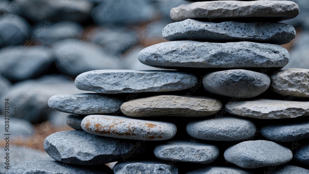 Poster stacked smooth grey stones creating a balanced zen composition symbolizing tranquility and harmony i