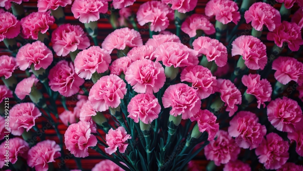 Poster pink carnations in full bloom arranged in a vibrant display on a textured background showcasing thei