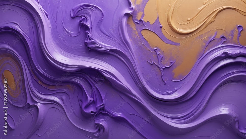 Poster colorful abstract paint texture featuring violet and gold swirls creating a visual flow suitable for