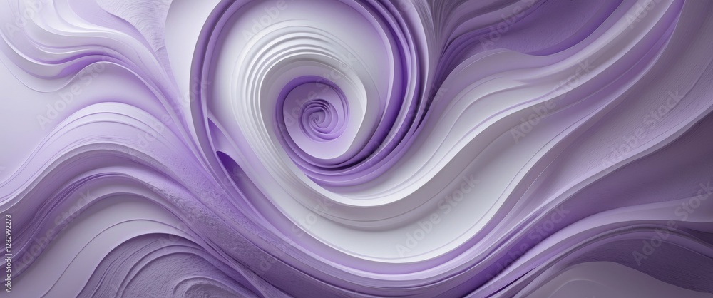 Poster abstract lavender and white swirling textures with flowing lines creating a serene and delicate artw