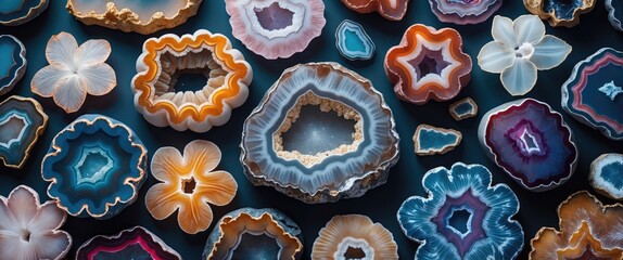 Vibrant Agate Mineral Collection Featuring Unique Natural Patterns and Colors Ideal for Decorative and Artistic Applications