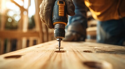 Diy home improvement action workshop tool usage indoor close-up craftsmanship and precision techniques