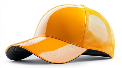 Fototapeta premium Glossy yellow cap with sleek finish and a curved brim isolated on a white background. Generative AI