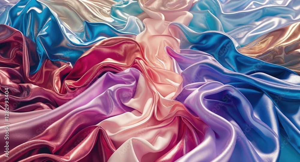 Poster colorful luxurious silk fabric with flowing waves and folds creating an elegant abstract background 