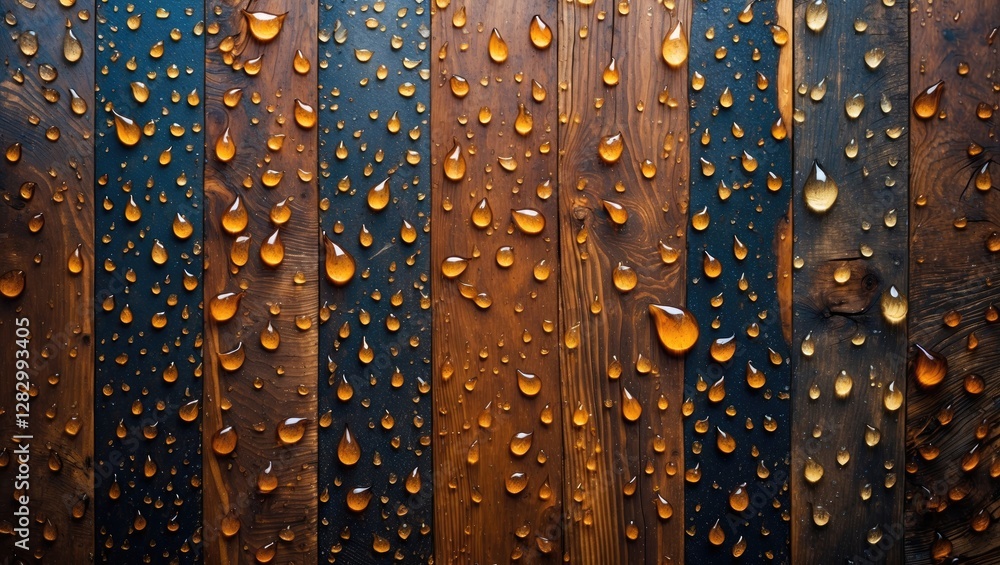 Poster textured wooden surface with raindrops creating an abstract pattern and enhancing visual interest an